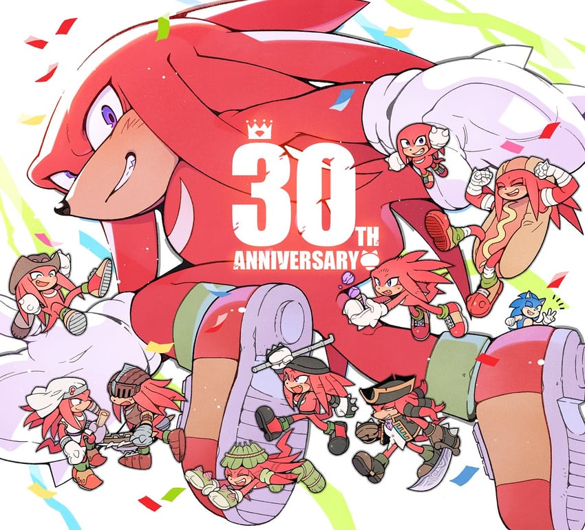 sonic the hedgehog, knuckles the echidna, gawain, knuckles the dread, gnarly knuckles, and 2 more (sonic and 3 more) drawn by sk_rokuro