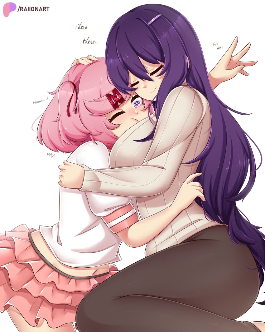 natsuki and yuri (doki doki literature club) drawn by raion_(raionart)