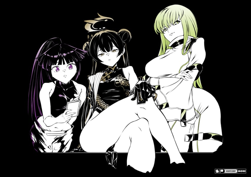 kisaki, c.c., and akatsuki (blue archive and 3 more) drawn by kiddycorky