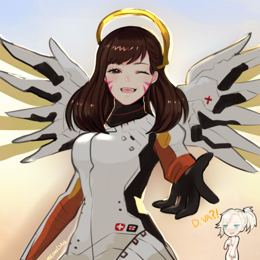 d.va and mercy (overwatch and 1 more) drawn by meowlian