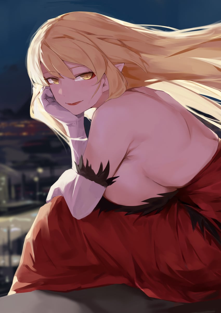 oshino shinobu and kiss-shot acerola-orion heart-under-blade (monogatari and 1 more) drawn by oshino_yeye