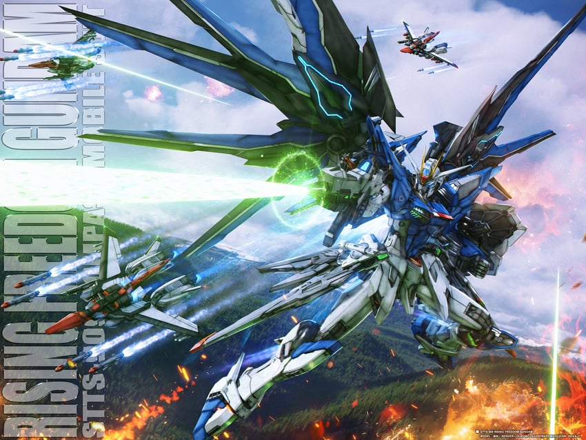 rising freedom gundam and murasame (gundam and 2 more) drawn by lolicon_(lolicon42051636)