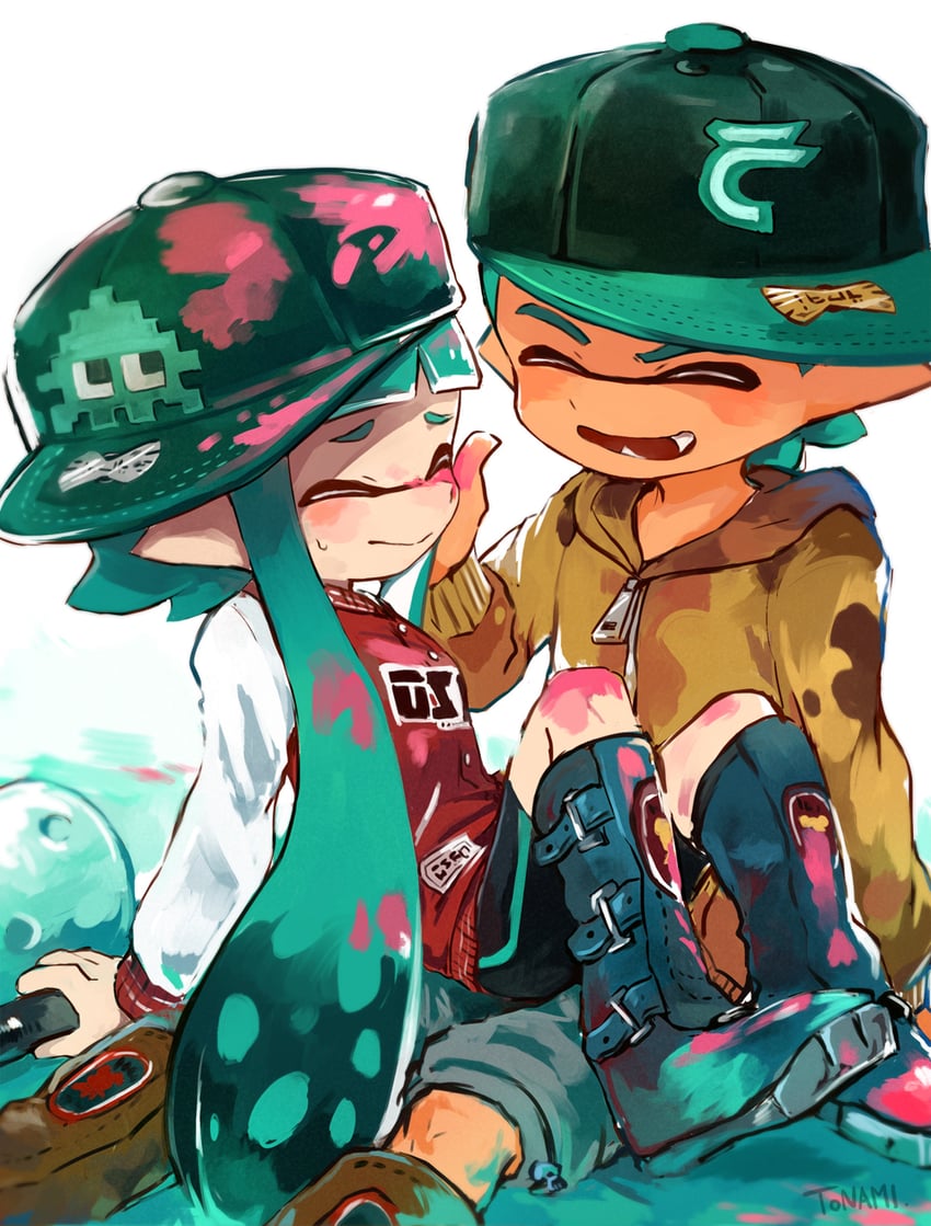 inkling player character, inkling girl, and inkling boy (splatoon) drawn by tona_bnkz