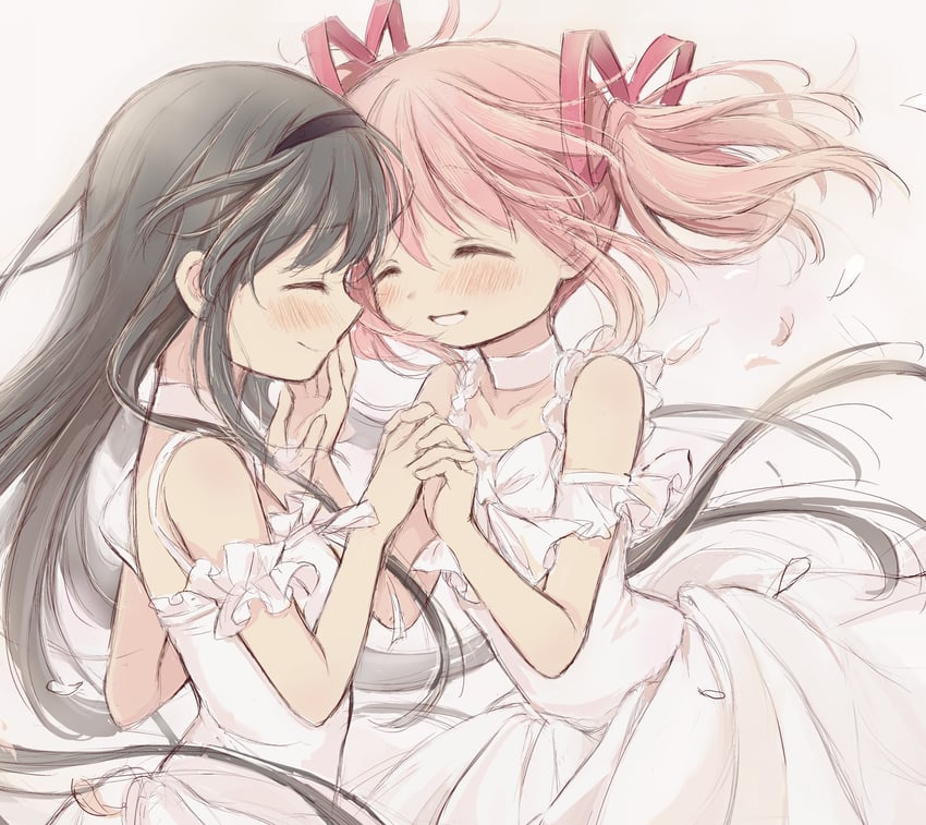 akemi homura and kaname madoka (mahou shoujo madoka magica) drawn by hitode