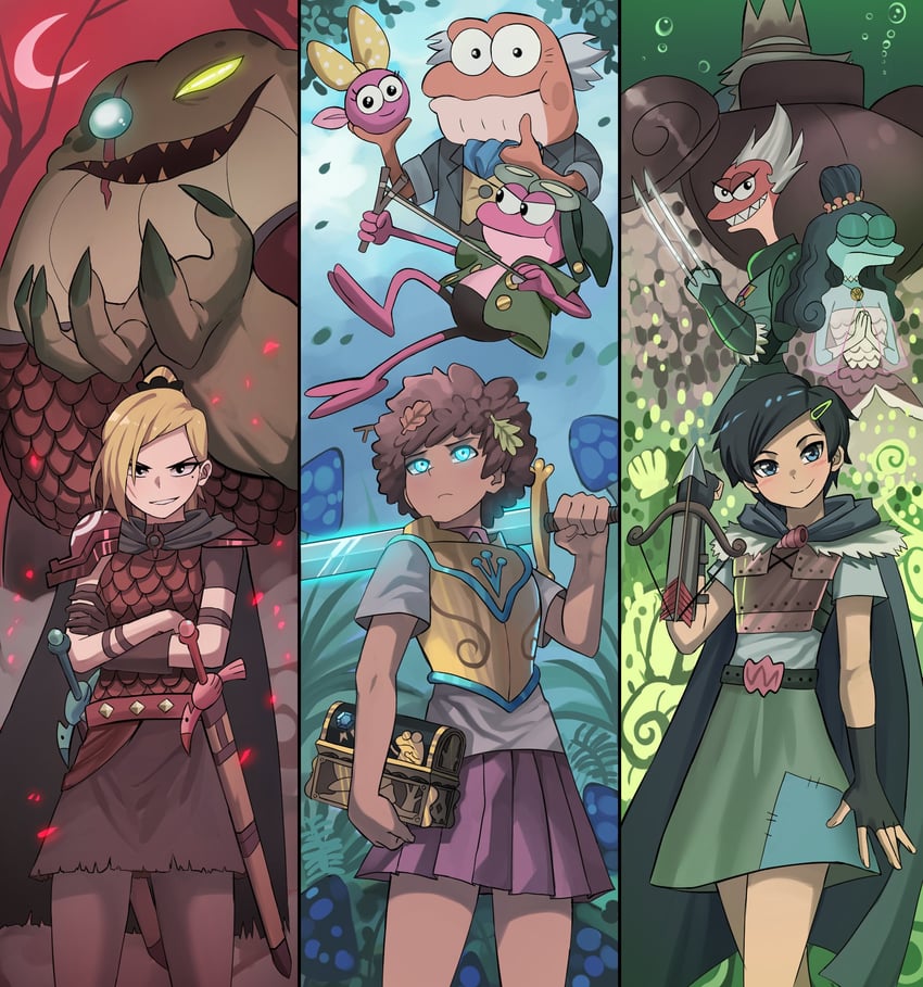 sasha waybright, anne boonchuy, marcy wu, sprig plantar, polly plantar, and 6 more (amphibia) drawn by jourd4n