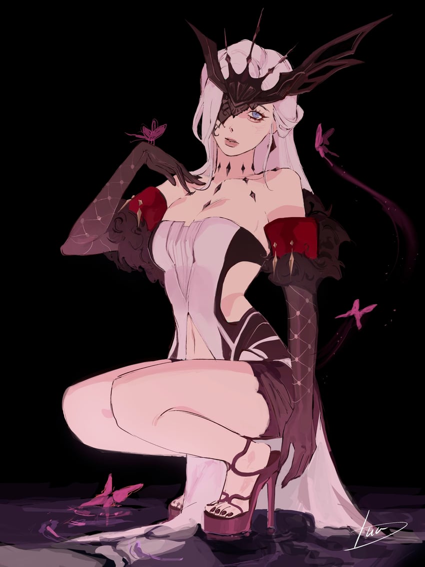 signora and crimson lotus moth (genshin impact) drawn by dacocobeossss
