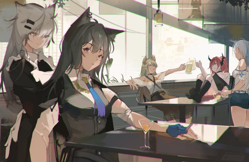 texas, skadi, lappland, surtr, muelsyse, and 1 more (arknights) drawn by saturn_(saturn_illus)