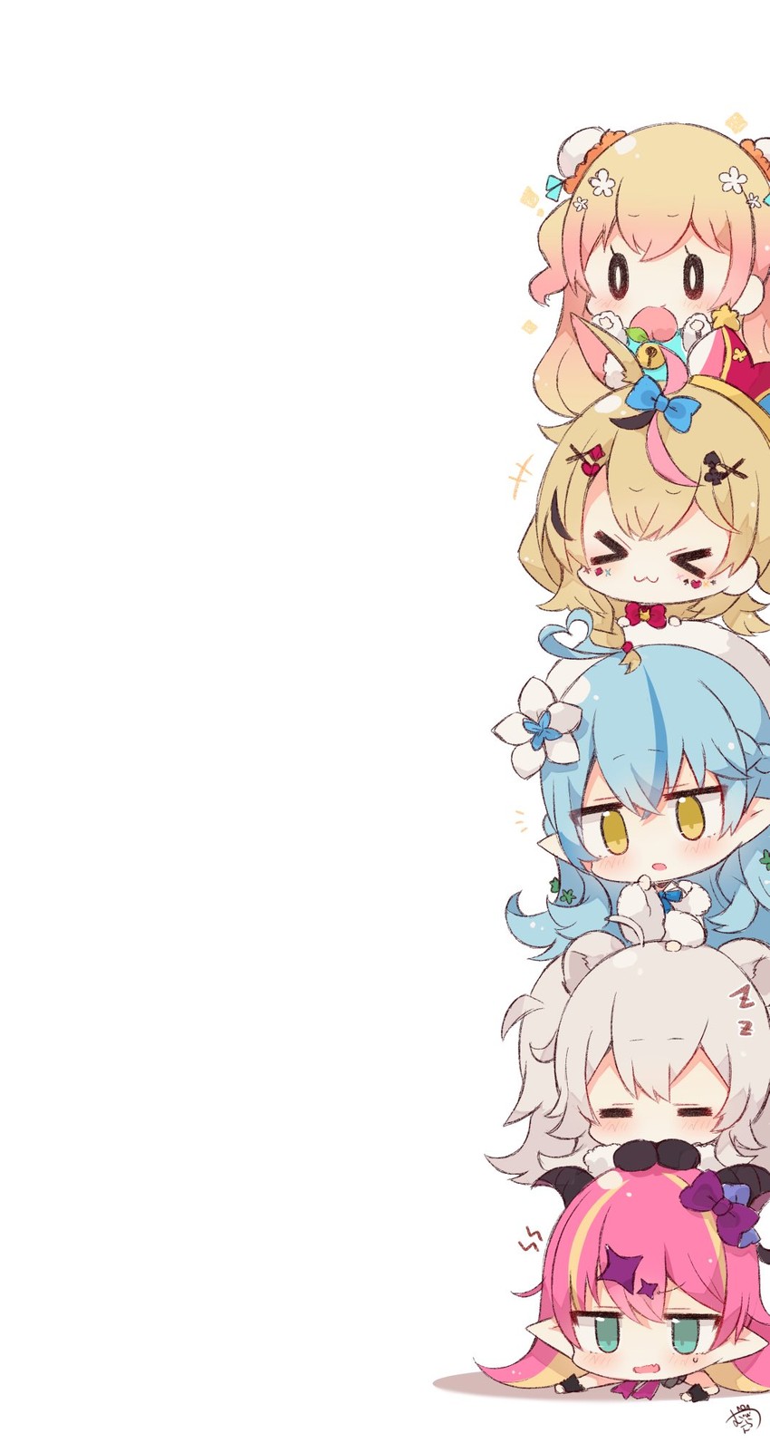 yukihana lamy, shishiro botan, omaru polka, momosuzu nene, and mano aloe (hololive) drawn by muuran