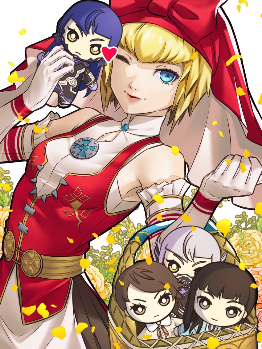 protagonist, idunn, isonokami tao, and hiromine yoko (shin megami tensei and 2 more) drawn by wanderstillart