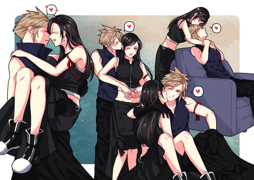 tifa lockhart and cloud strife (final fantasy and 2 more) drawn by babigonice