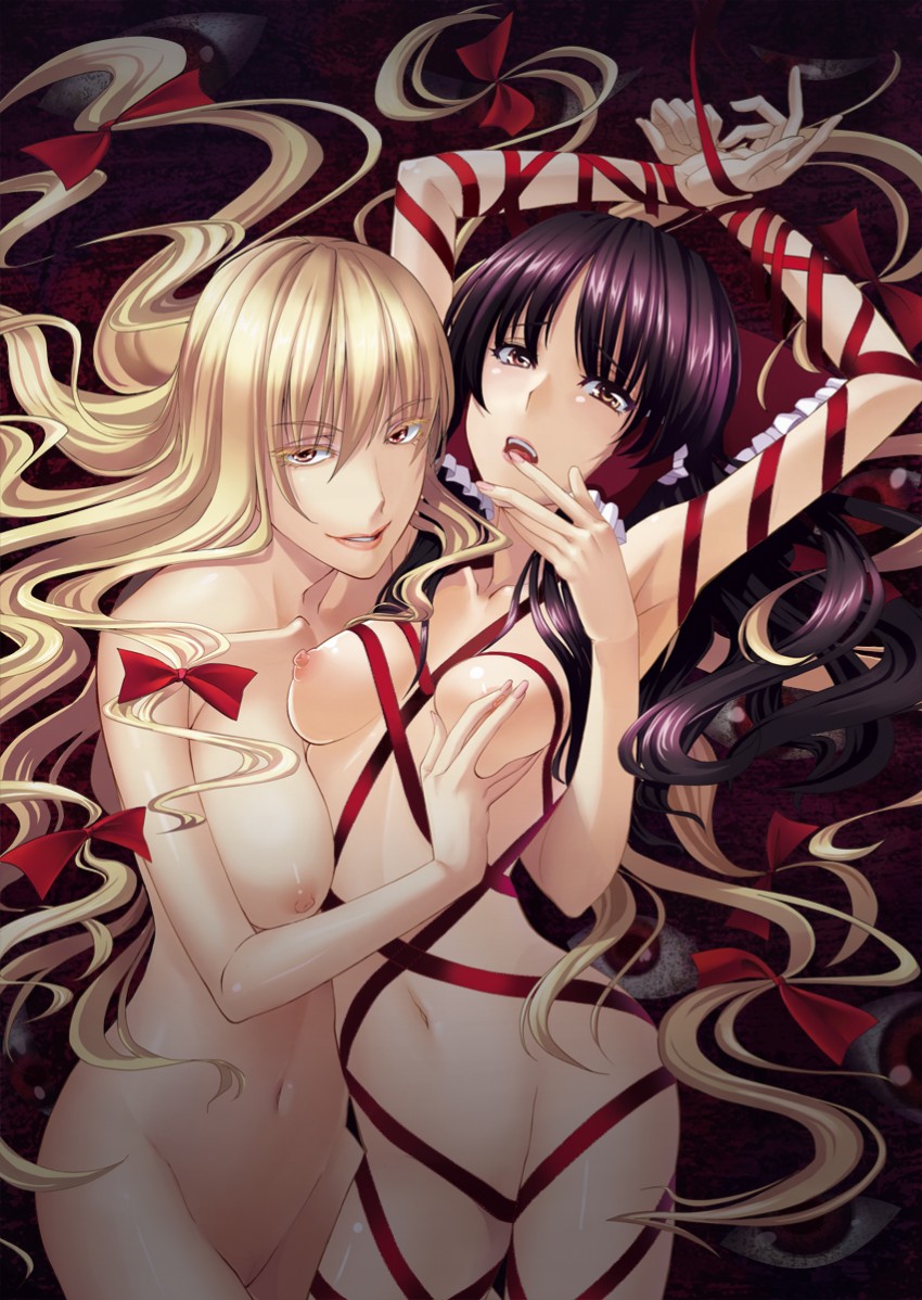 hakurei reimu and yakumo yukari (touhou) drawn by edo_tatsuki