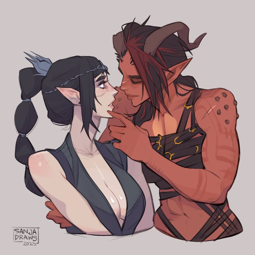 shadowheart and karlach (dungeons & dragons and 2 more) drawn by sanjadraws