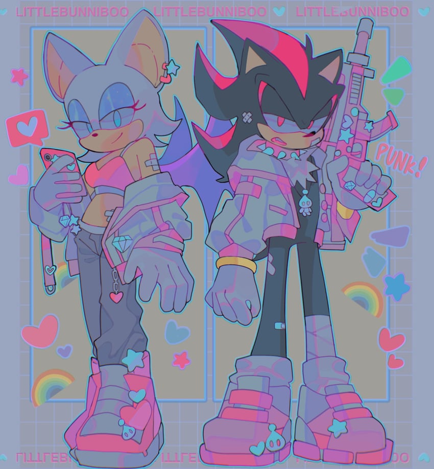 shadow the hedgehog and rouge the bat (sonic) drawn by littlebunniboo