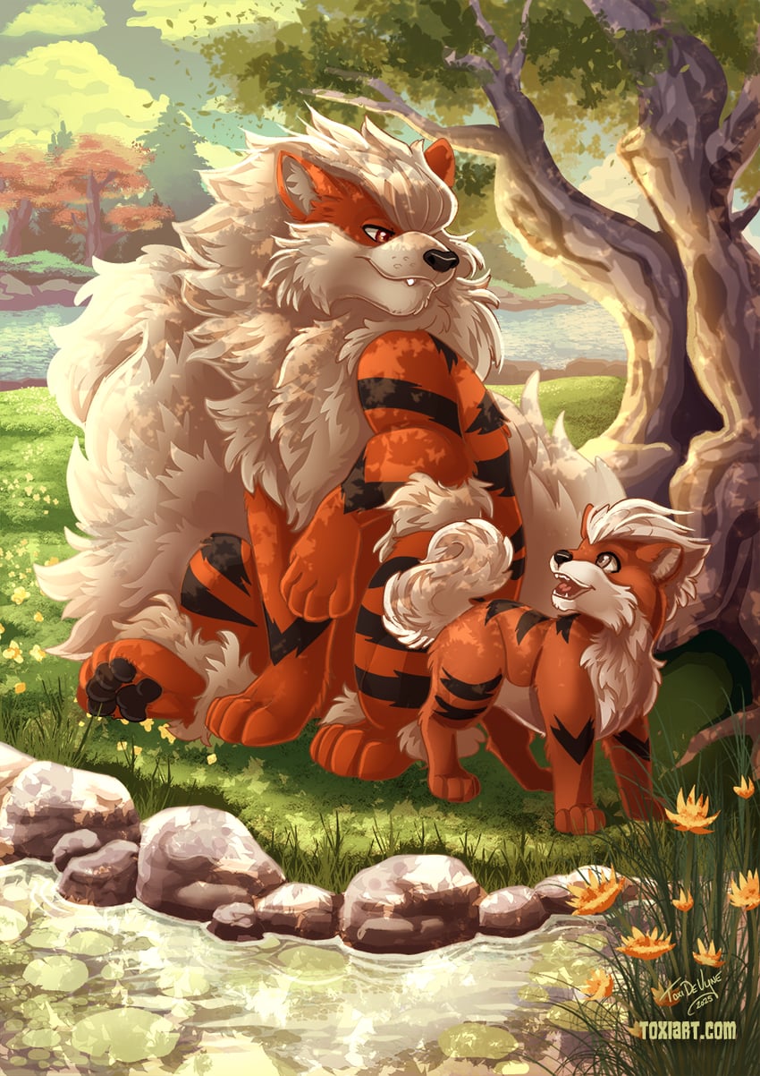 arcanine and growlithe (pokemon) drawn by toxi_de_vyne