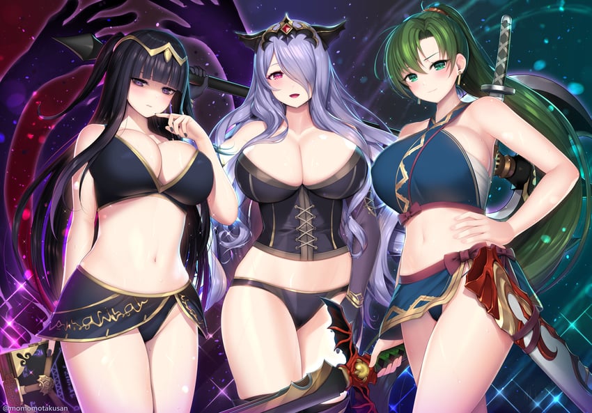 lyn, camilla, and tharja (fire emblem and 4 more) drawn by kashiwamochi_yomogi