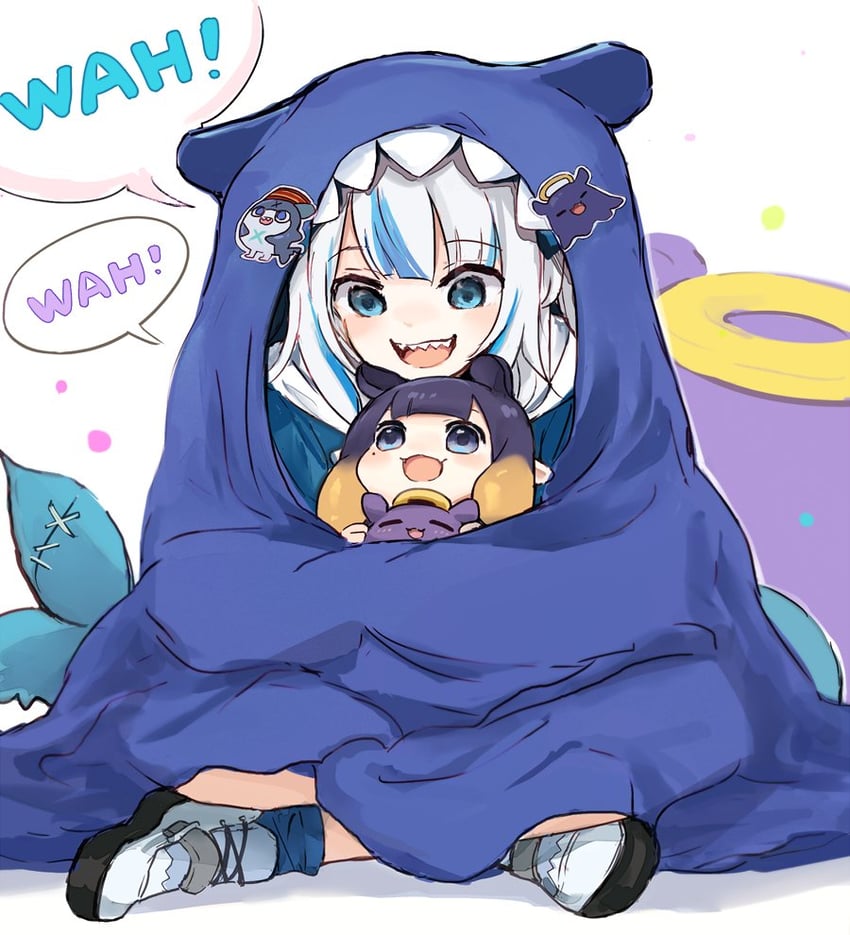 gawr gura, ninomae ina'nis, takodachi, and bloop (hololive and 1 more) drawn by yuuyu_(777)