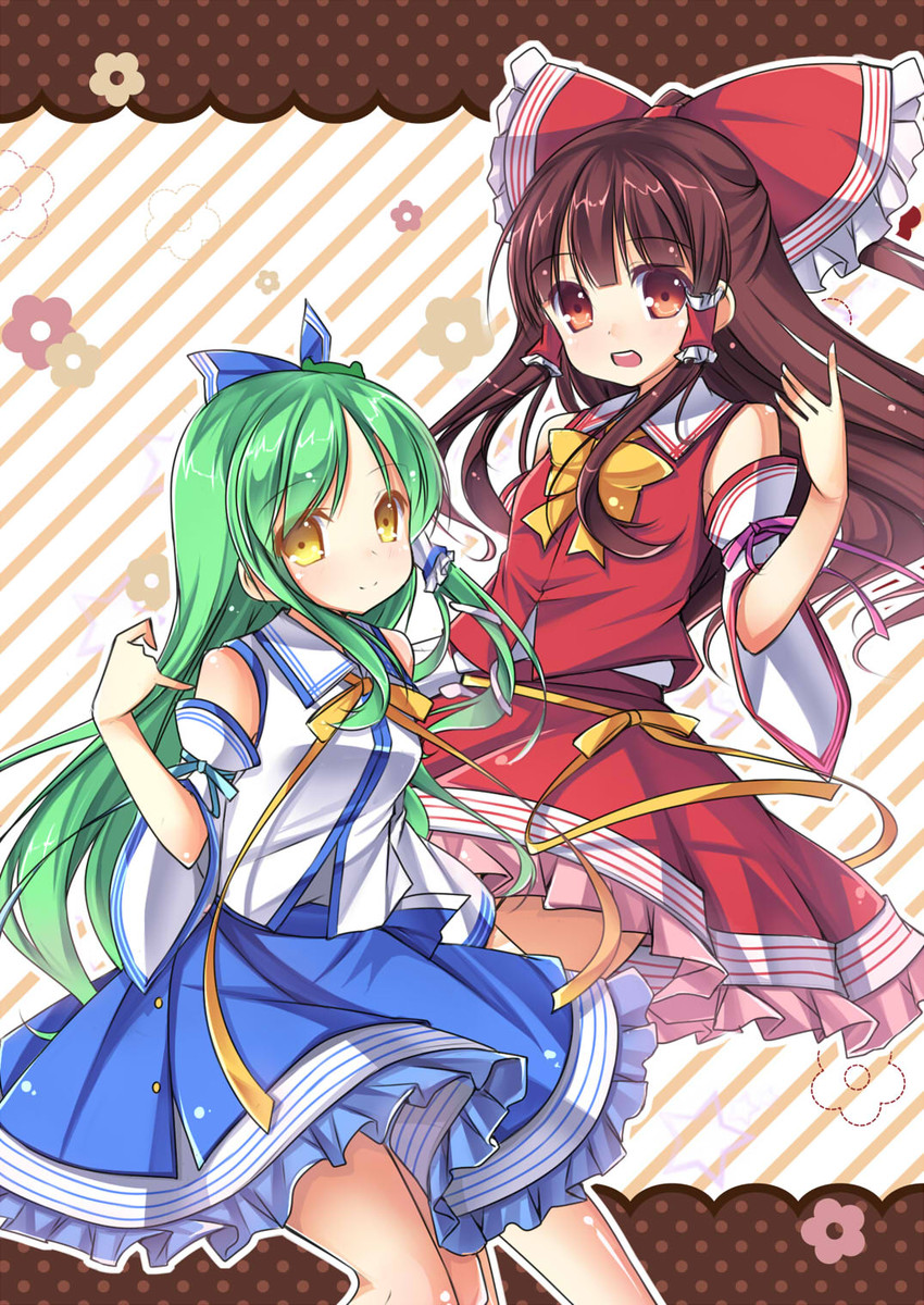 hakurei reimu and kochiya sanae (touhou) drawn by amemiya_ruki