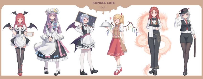 remilia scarlet, flandre scarlet, izayoi sakuya, patchouli knowledge, hong meiling, and 1 more (touhou) drawn by littiecy