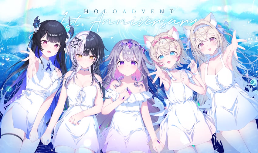 shiori novella, nerissa ravencroft, fuwawa abyssgard, mococo abyssgard, and koseki bijou (hololive and 1 more) drawn by kio_is_here