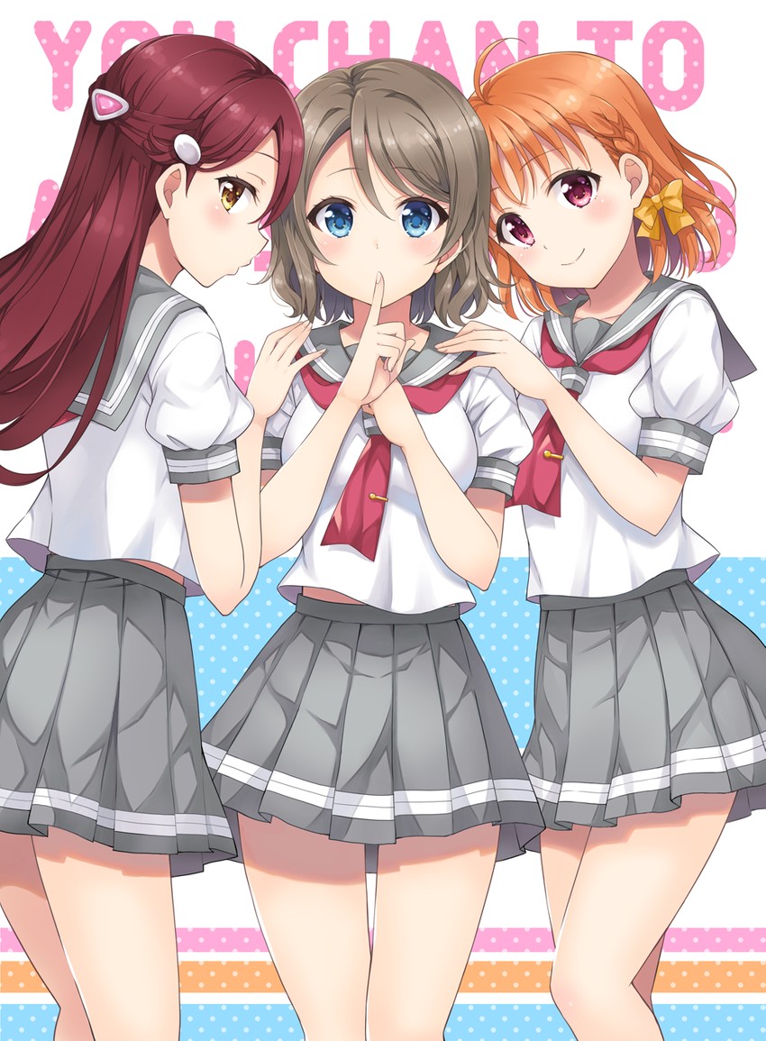 watanabe you, sakurauchi riko, and takami chika (love live! and 1 more) drawn by sakurai_makoto_(custom_size)