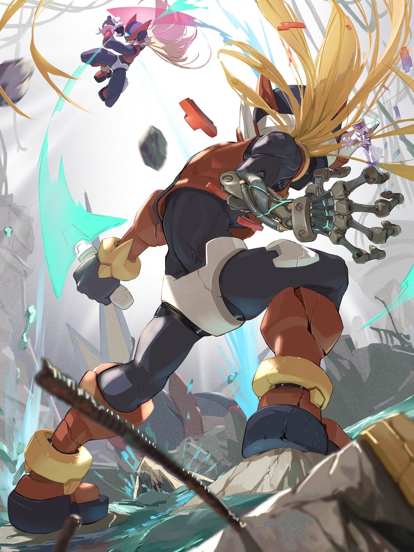 zero, x, zero(z), cyber elf x, and omega (mega man and 2 more) drawn by omochi_(mochi_skymega)
