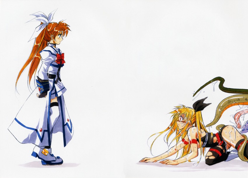 fate testarossa and takamachi nanoha (lyrical nanoha and 1 more) drawn by tamiya_akito