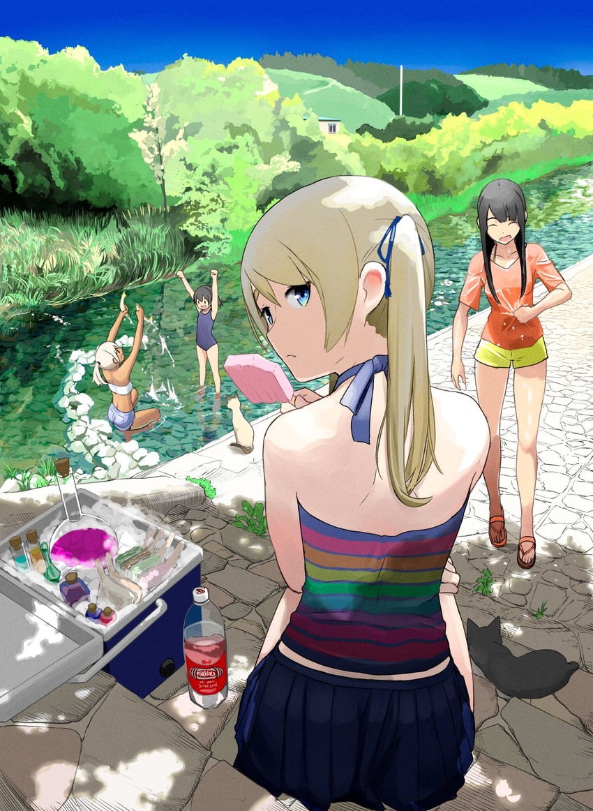 kowata makoto, kuramoto chinatsu, kowata akane, chito, shiina anzu, and 1 more (flying witch) drawn by ishizuka_chihiro