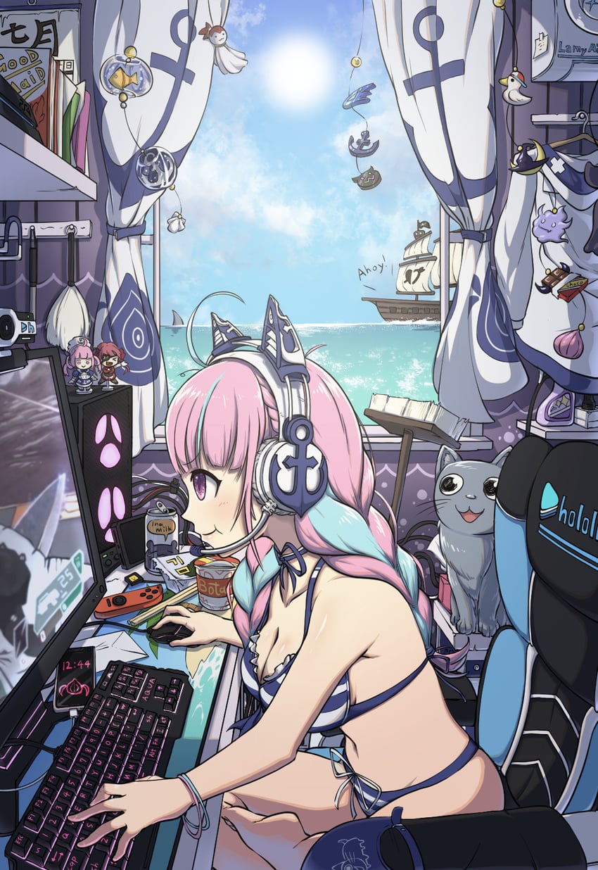 houshou marine, minato aqua, takodachi, bibi, subaru duck, and 2 more (hololive and 2 more) drawn by dongle_e