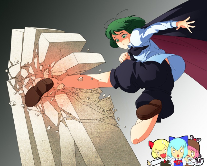 cirno, rumia, mystia lorelei, and wriggle nightbug (touhou) drawn by demiano