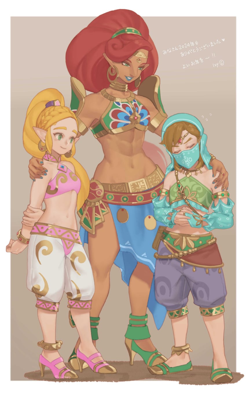 link, princess zelda, and urbosa (the legend of zelda and 1 more) drawn by ivy_(sena0119)