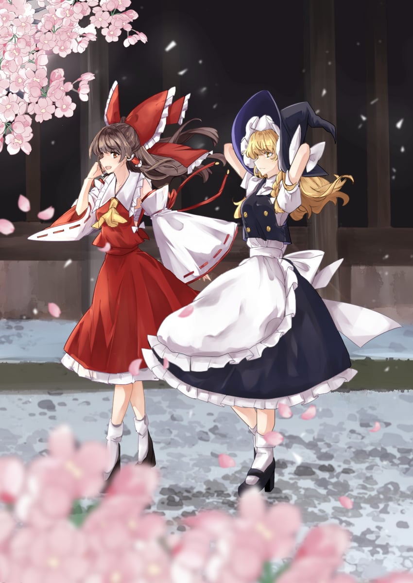 hakurei reimu and kirisame marisa (touhou) drawn by fuko_(fukkofuko)