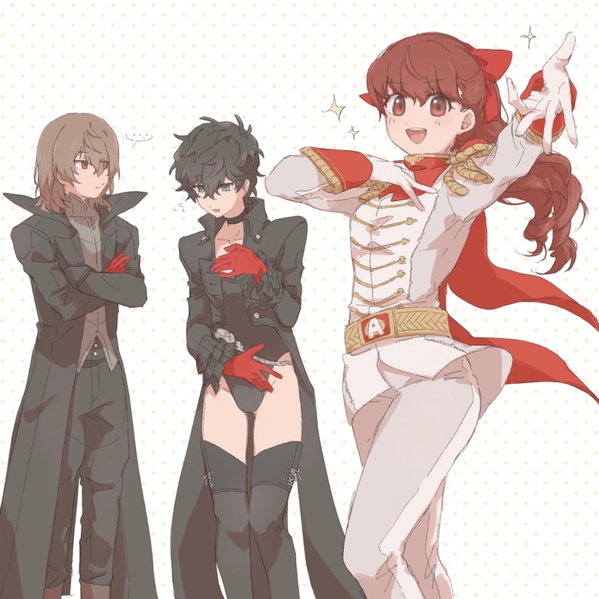 amamiya ren, yoshizawa kasumi, akechi gorou, joker, violet, and 1 more (persona and 2 more) drawn by meganeko_5605