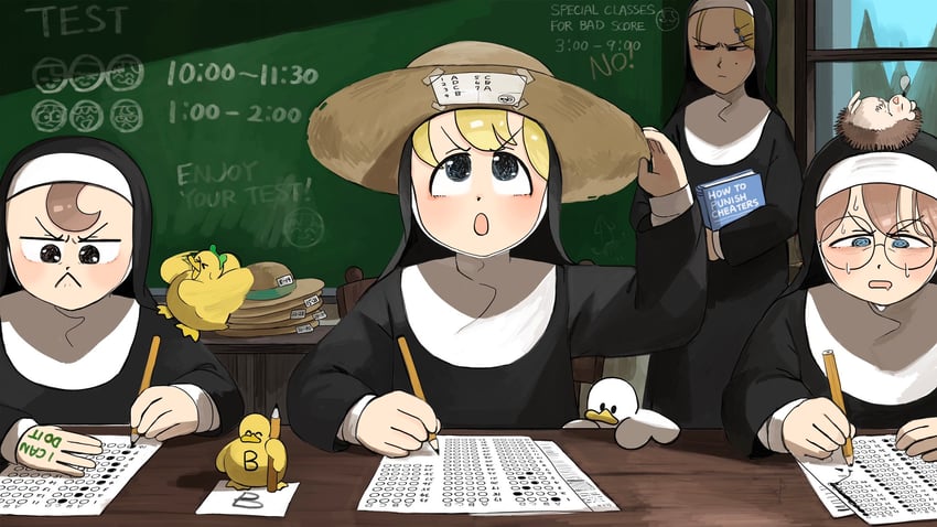 clumsy nun, froggy nun, strict nun, and glasses nun (little nuns) drawn by diva_(hyxpk)