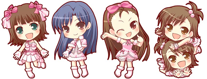 kisaragi chihaya, amami haruka, minase iori, futami mami, and futami ami (idolmaster and 1 more) drawn by komi_zumiko