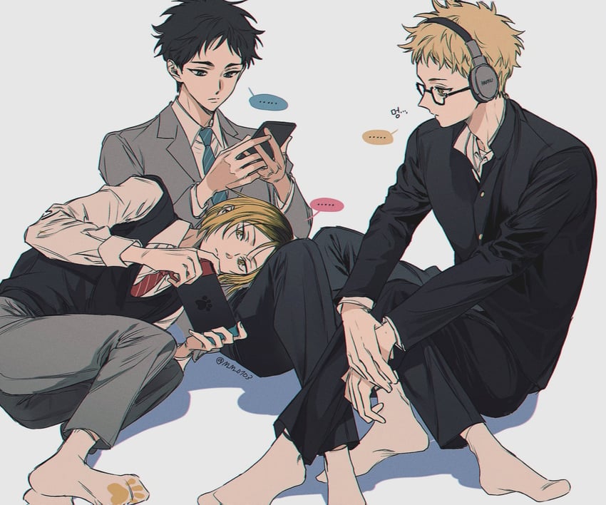 kozume kenma, akaashi keiji, and tsukishima kei (haikyuu!!) drawn by m_m_pb