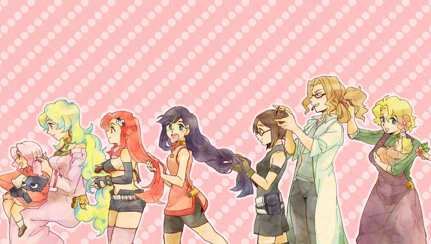 yoko littner, nia teppelin, darry adai, kiyal bachika, kinon bachika, and 3 more (tengen toppa gurren lagann) drawn by hikiya