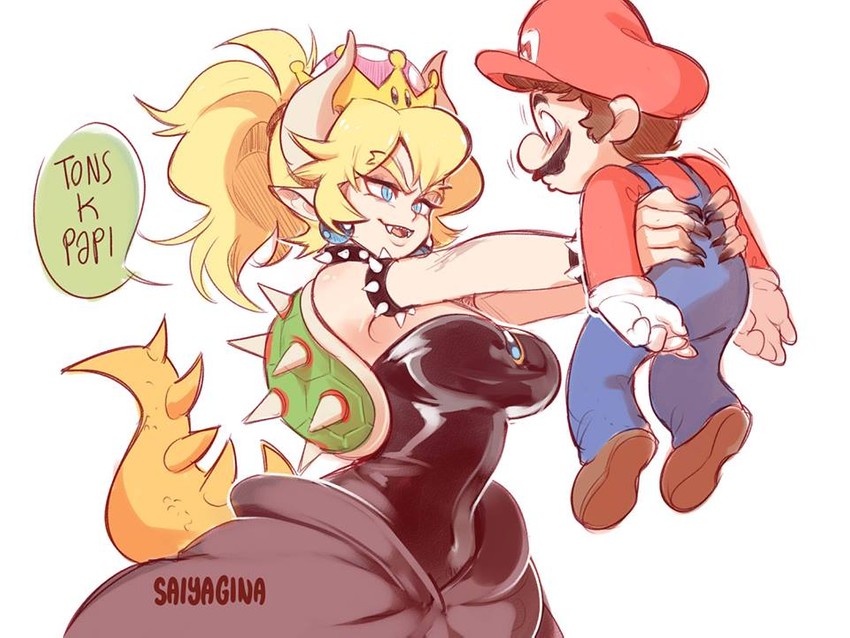 mario and bowsette (mario and 1 more) drawn by gina_chacon