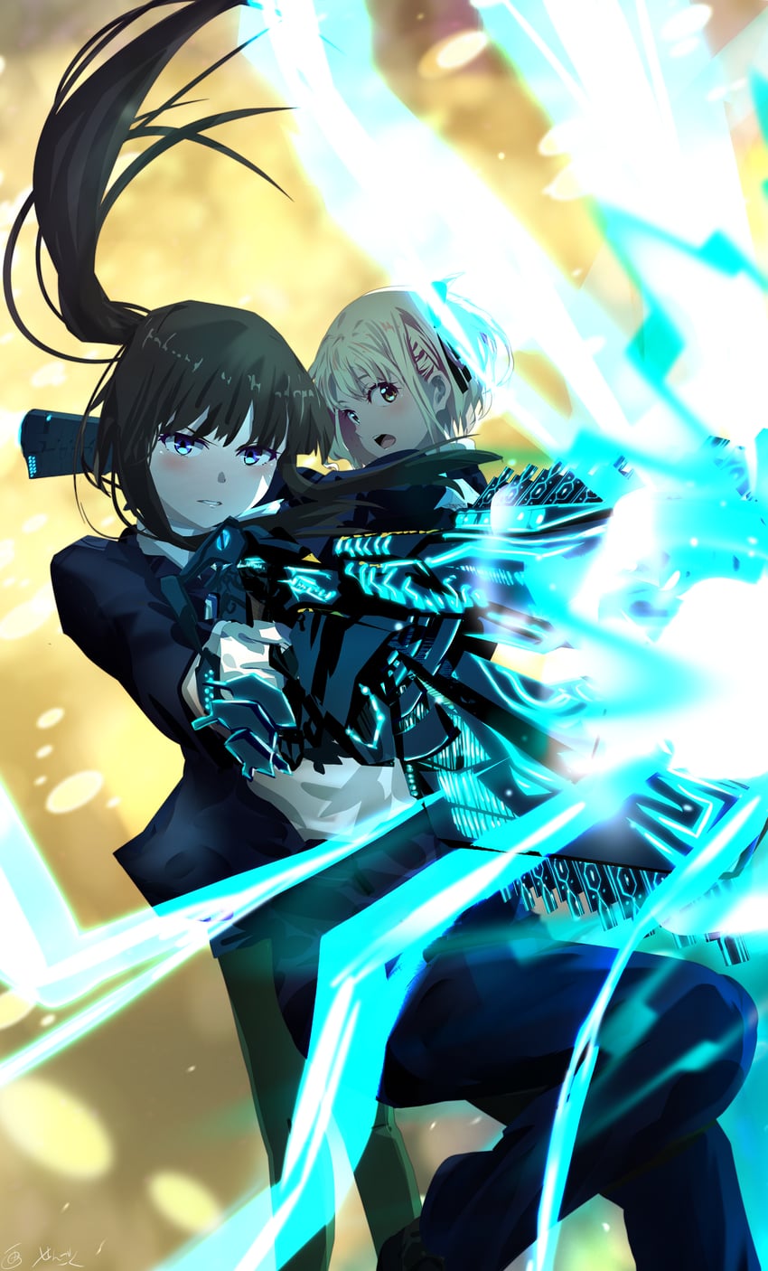 nishikigi chisato and inoue takina (lycoris recoil and 1 more) drawn by sengoku_chidori