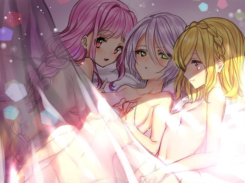 shikyoin hibiki, midorikaze fuwari, and kiki ajimi (pretty series and 1 more) drawn by gambe