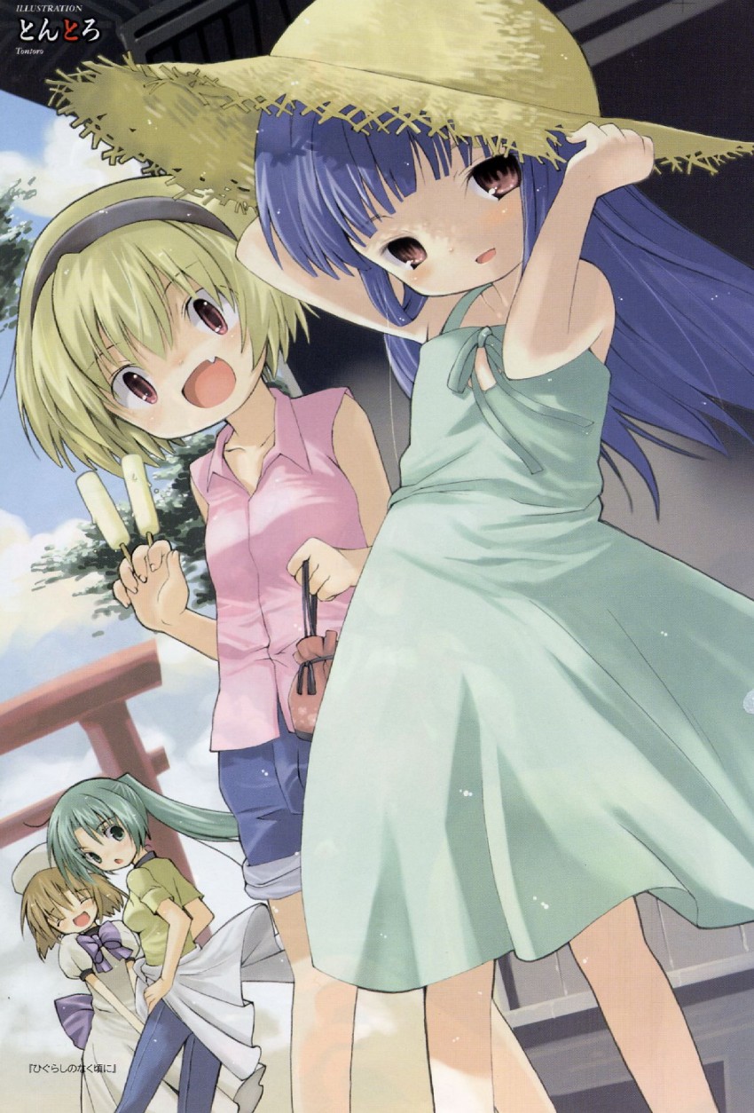 furude rika, ryuuguu rena, houjou satoko, and sonozaki mion (higurashi no naku koro ni) drawn by tontoro
