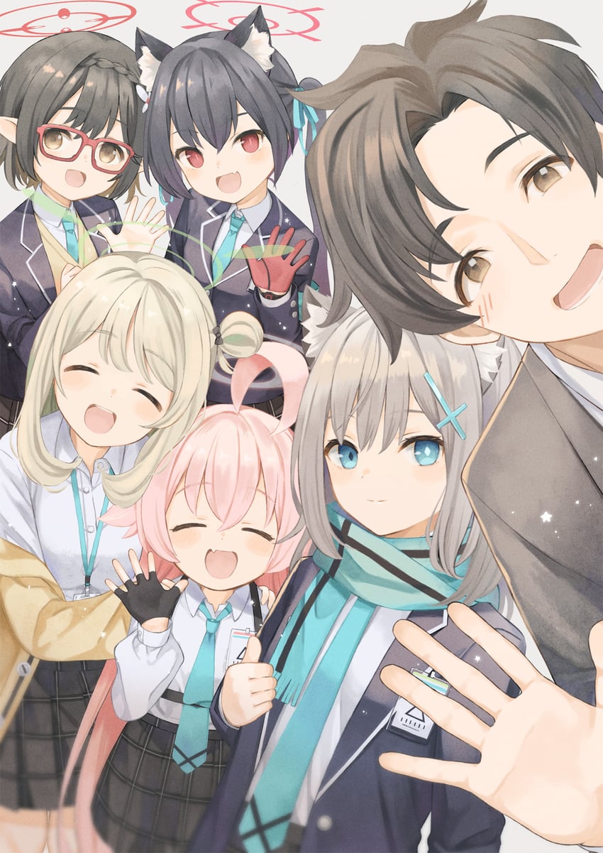 sensei, shiroko, hoshino, nonomi, serika, and 1 more (blue archive and 1 more) drawn by original-orange-610917