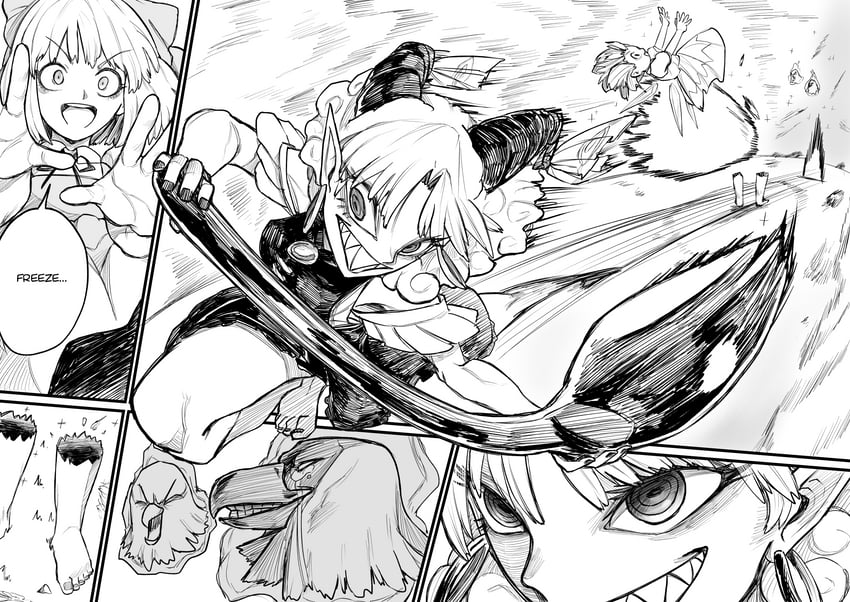 cirno, toutetsu yuuma, and eagle spirit (touhou and 1 more) drawn by axel_hi
