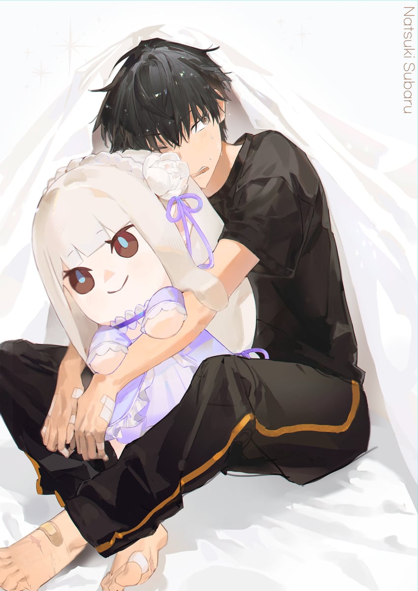 emilia and natsuki subaru (re:zero kara hajimeru isekai seikatsu) drawn by kh_sohot