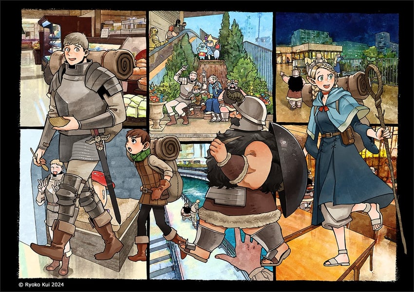 marcille donato, laios touden, senshi, kabru, chilchuck tims, and 6 more (dungeon meshi) drawn by kui_ryouko