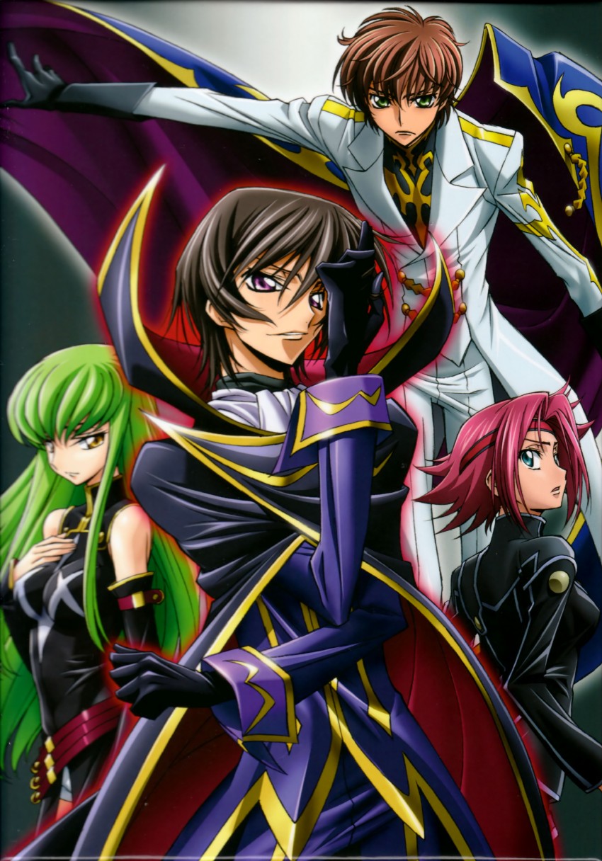 c.c., lelouch vi britannia, kouzuki kallen, and kururugi suzaku (code geass) drawn by kimura_takahiro