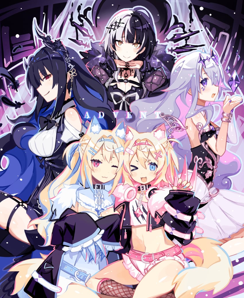 shiori novella, nerissa ravencroft, fuwawa abyssgard, mococo abyssgard, and koseki bijou (hololive and 1 more) drawn by anzu_(anzuhan)