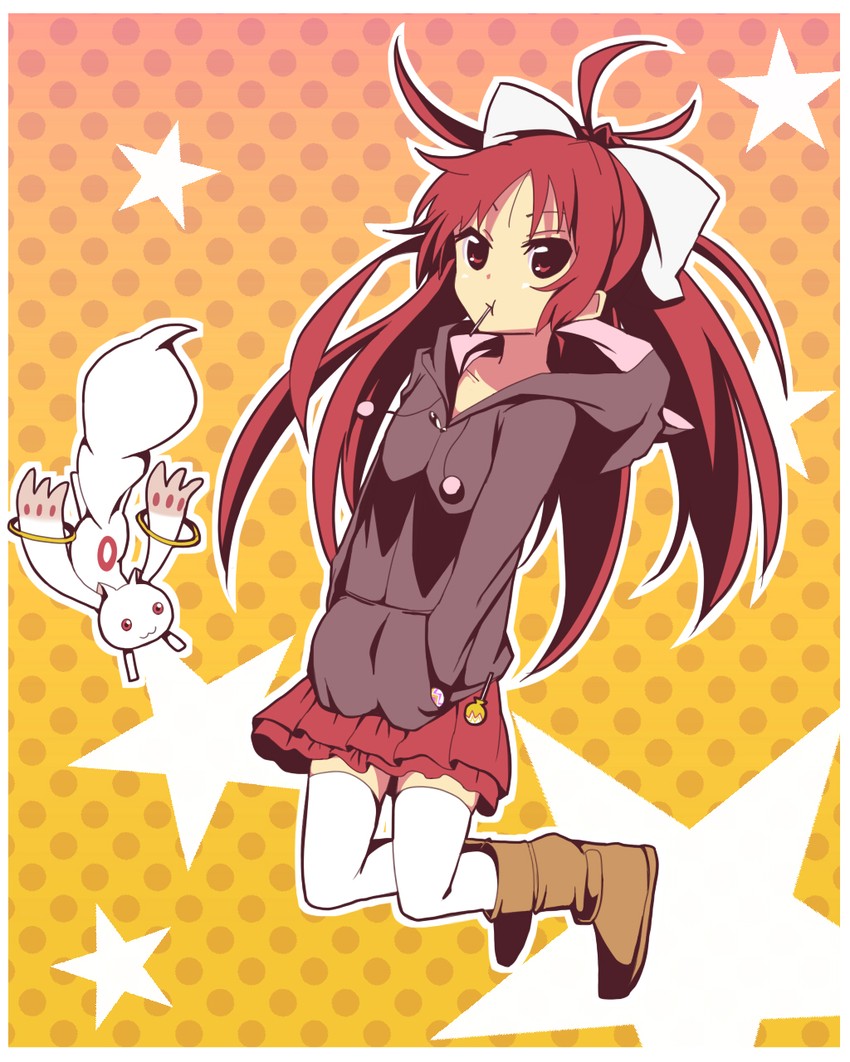sakura kyoko and kyubey (mahou shoujo madoka magica) drawn by amano_kouki