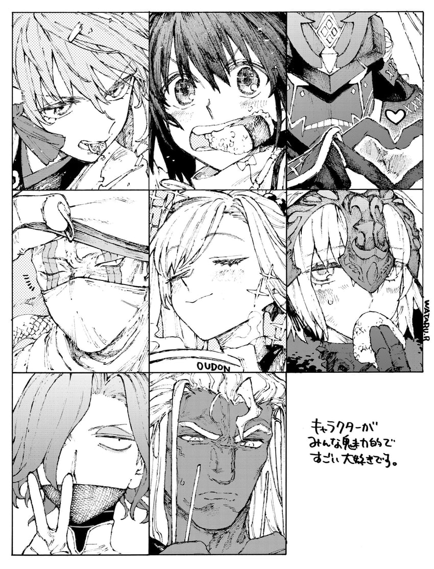 jeanne d'arc alter, miyamoto musashi, yamato takeru, archer, ushi gozen, and 2 more (fate and 1 more) drawn by wataru_rei