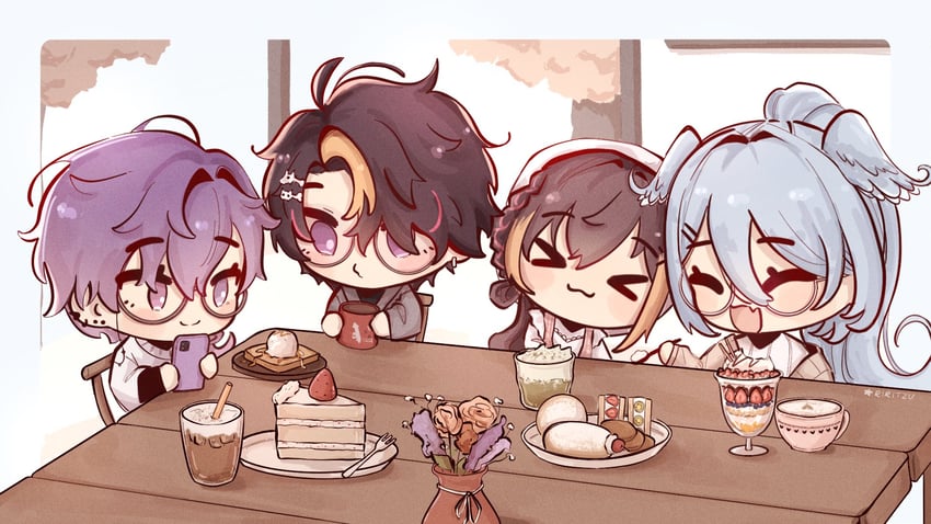 elira pendora, petra gurin, shu yamino, and uki violeta (nijisanji and 1 more) drawn by ri_(riritzu)