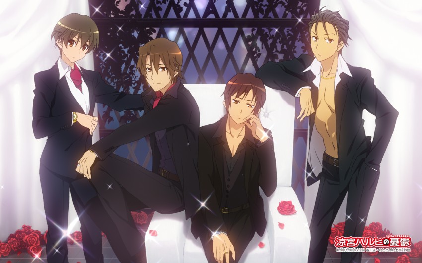 kyon, koizumi itsuki, taniguchi, and kunikida (suzumiya haruhi no yuuutsu) drawn by utsumi_hiroko